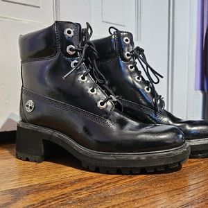 Timberland Kinsley Black Patent Leather Boots Women's 7.5